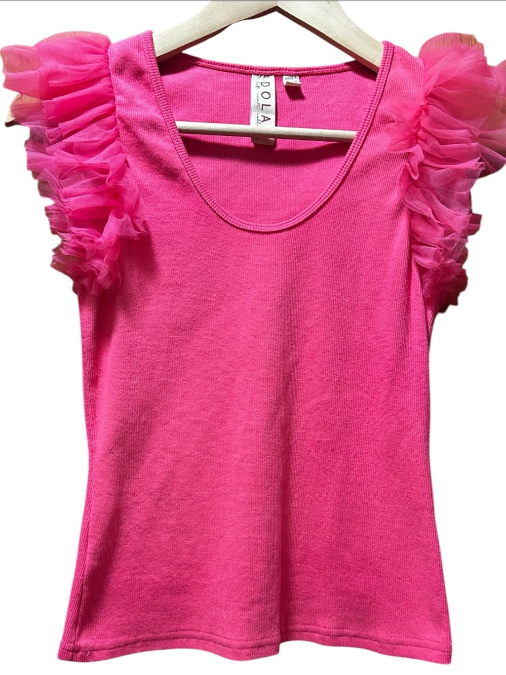 Dolan Anthropologie Baby Hot Pink Ruffle Sleeve Tank Top